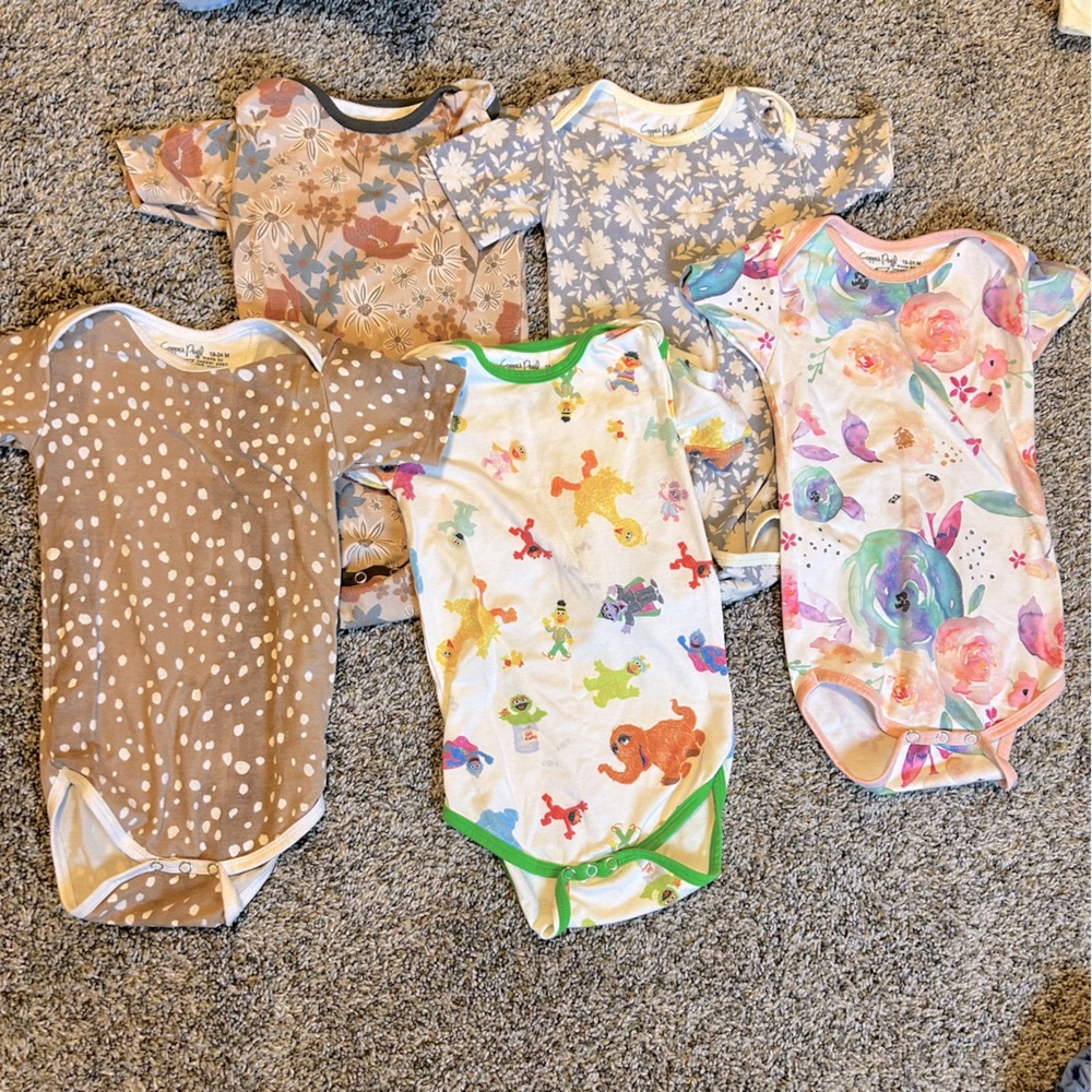 (5) Copper Pearl short sleeve onesie bundle. Size 18-24 months